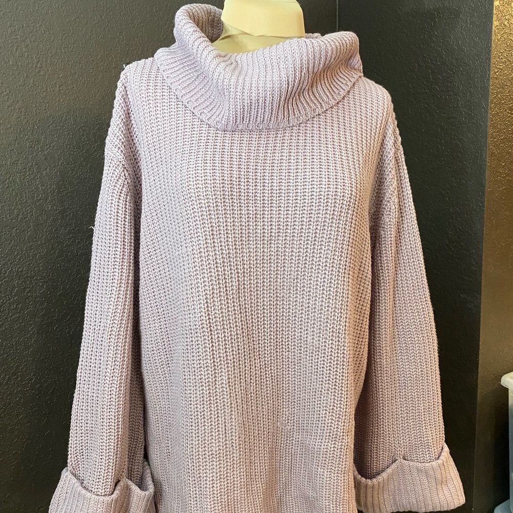 Lane Bryant dusty rose cowl neck tunic sweater with bell cuff sleeves